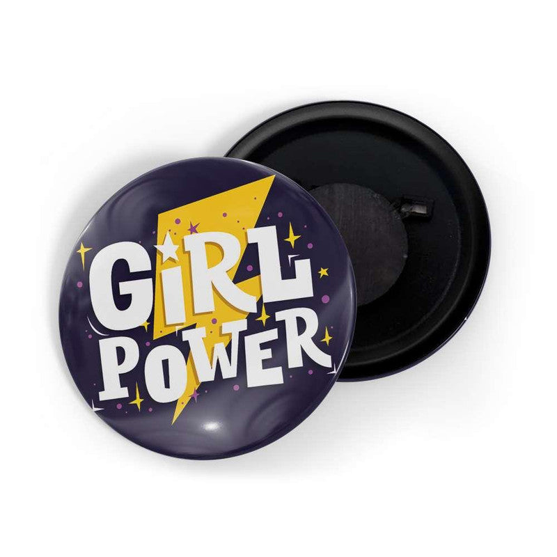 dhcrafts Blue color Round Fridge Magnet Girl Power D12 Glossy Finish Design Pack of 1 (75 mm)